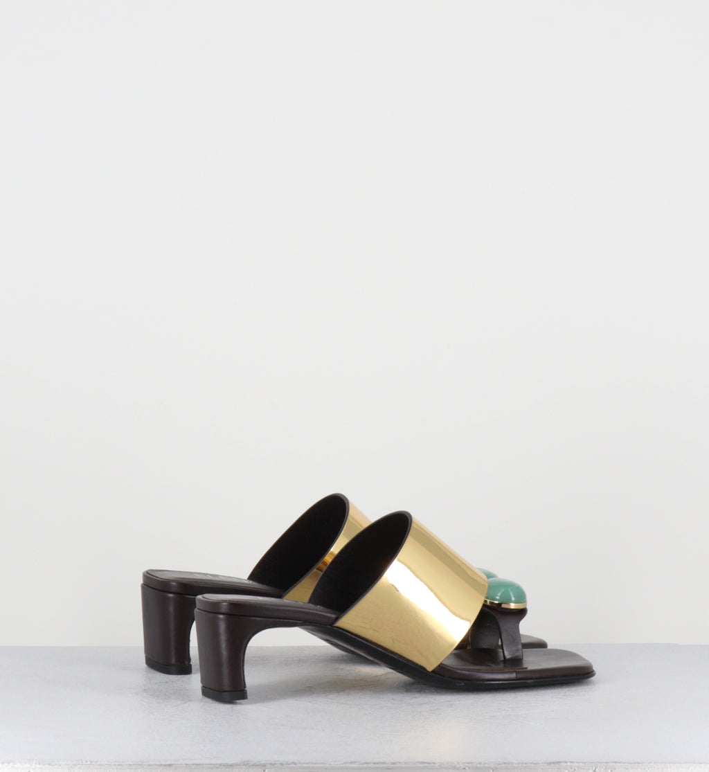 Mules en cuir marron et doré bague pierre - E4722 TALCO MORO