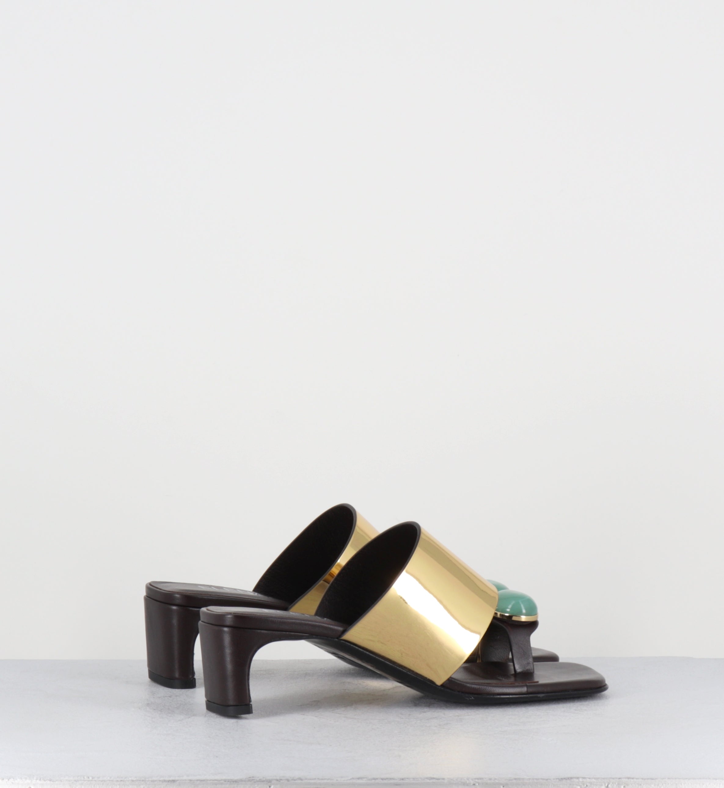 Mules en cuir marron et doré bague pierre - E4722 TALCO MORO