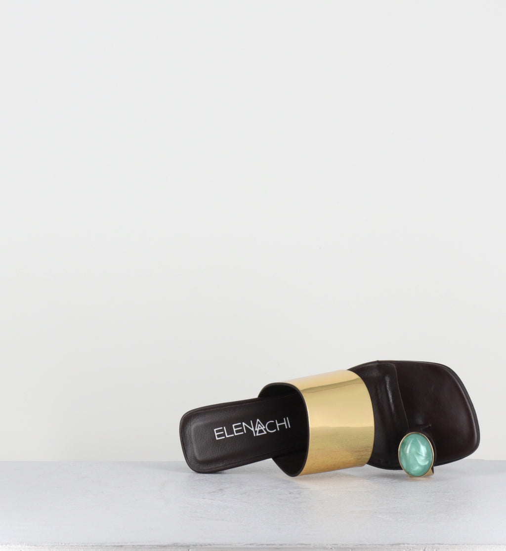 Mules en cuir marron et doré bague pierre - E4722 TALCO MORO