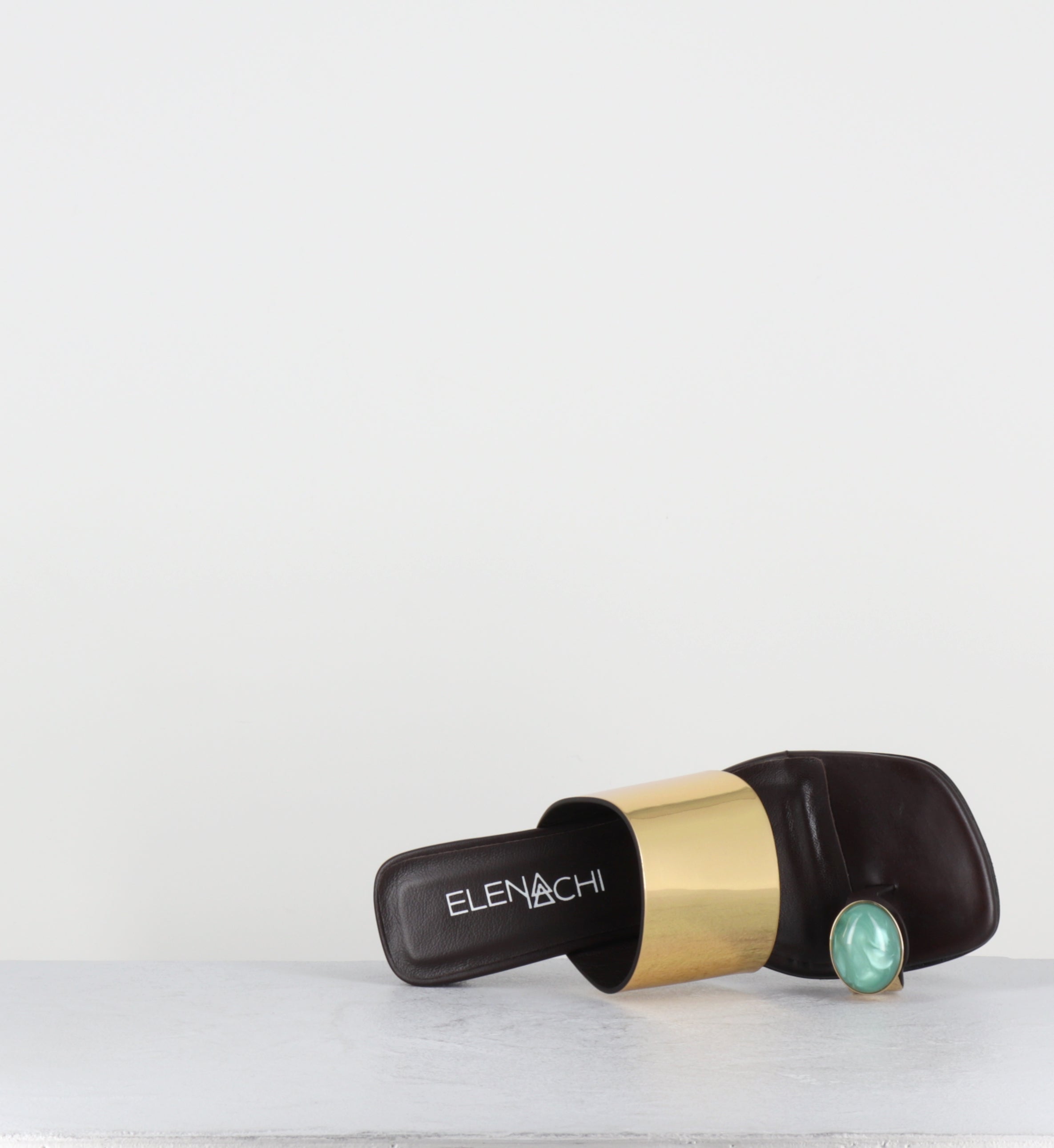 Mules en cuir marron et doré bague pierre - E4722 TALCO MORO