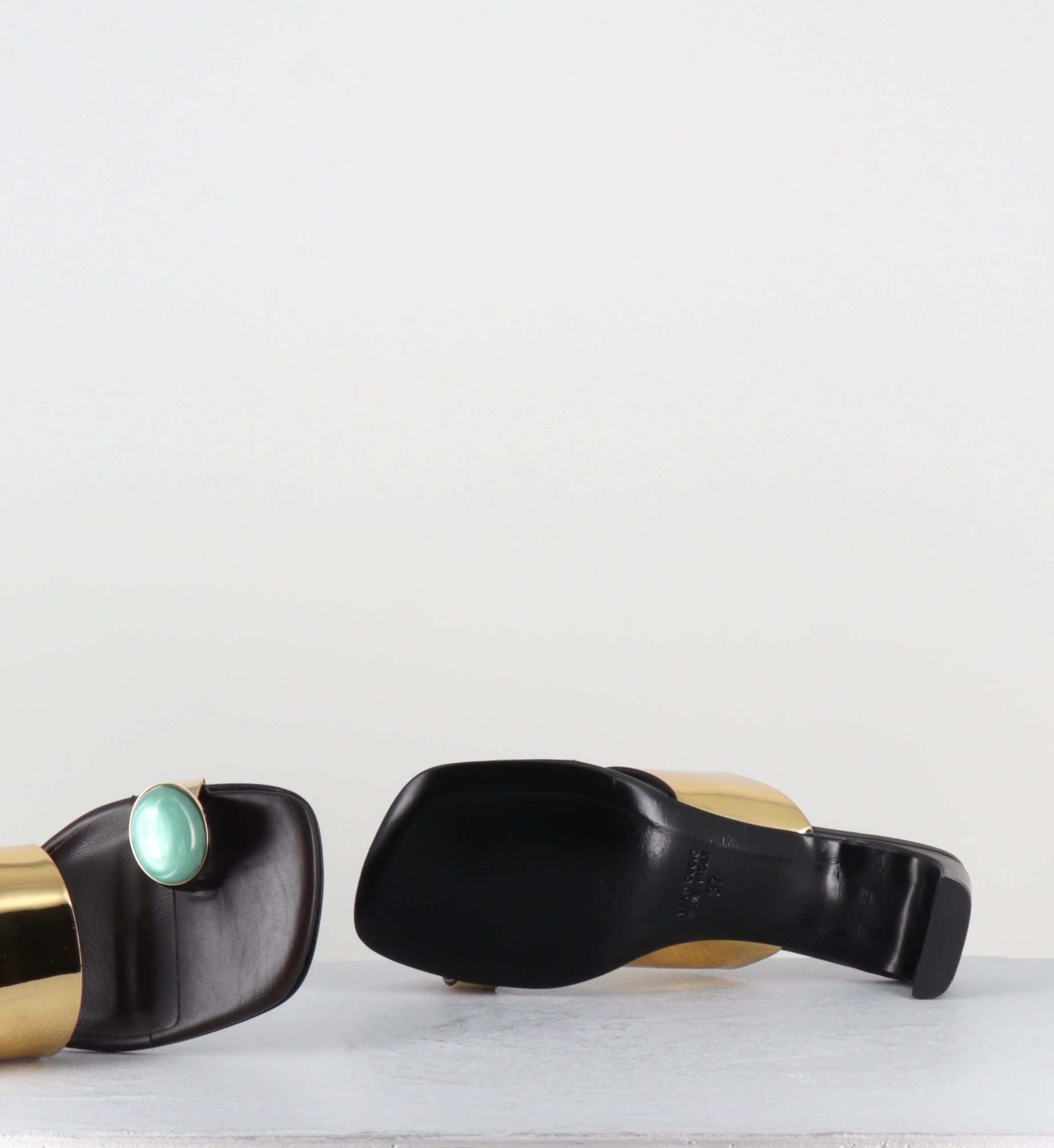 Mules en cuir marron et doré bague pierre - E4722 TALCO MORO