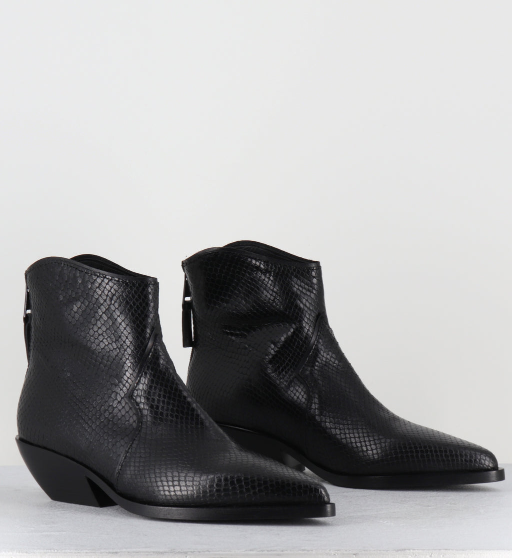 Boots santiag courtes en cuir serpent noir - E4023 TIBET NERO