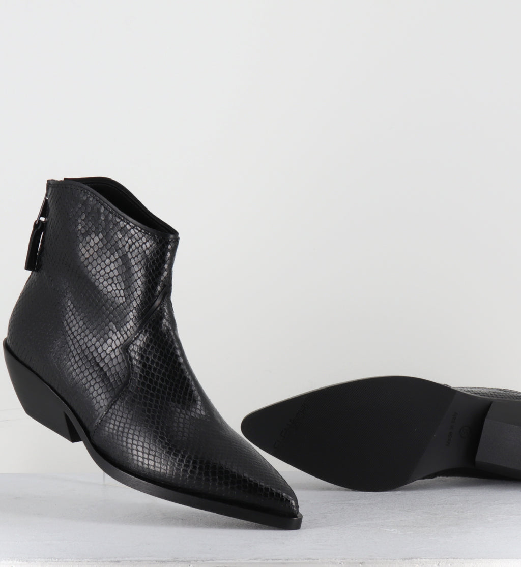 Boots santiag courtes en cuir serpent noir - E4023 TIBET NERO
