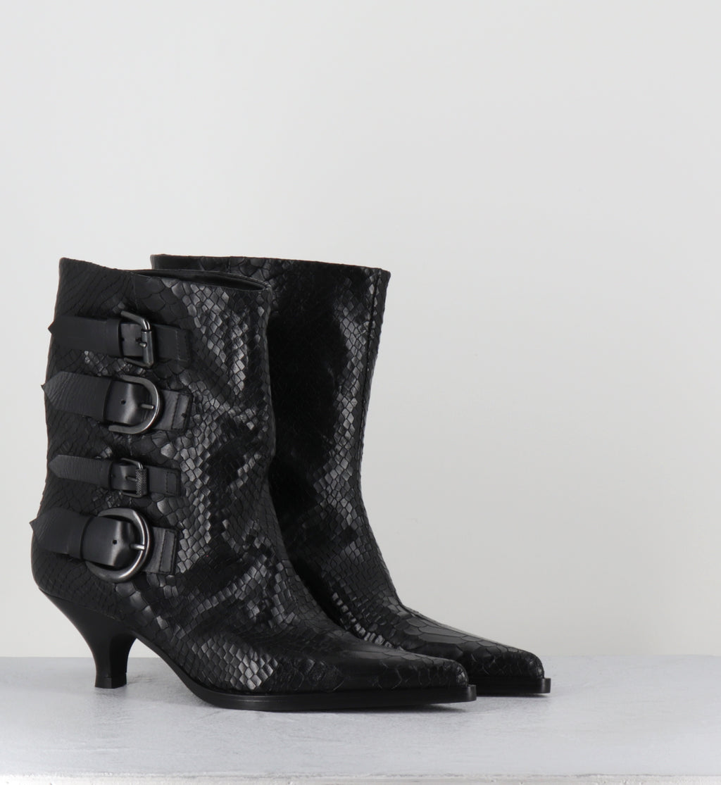 Boots en cuir serpent noir à boucles - E4564 MAMBA NERO