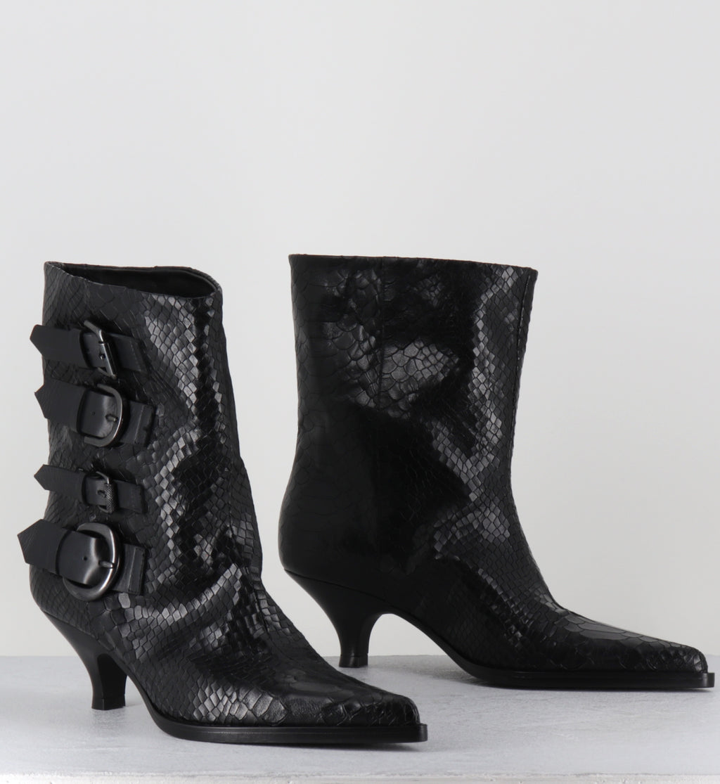 Boots en cuir serpent noir à boucles - E4564 MAMBA NERO