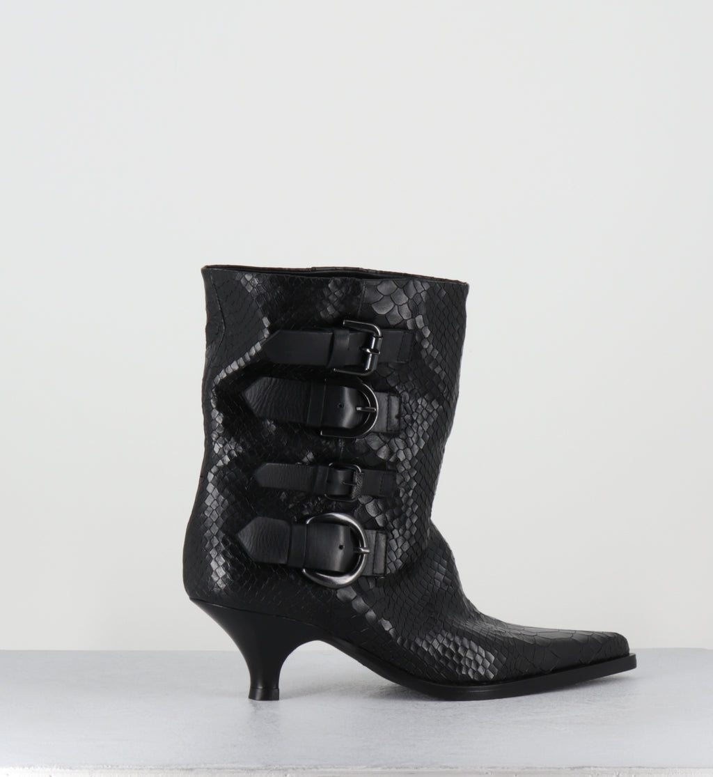 Boots en cuir serpent noir à boucles - E4564 MAMBA NERO