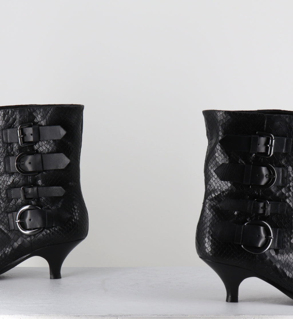 Boots en cuir serpent noir à boucles - E4564 MAMBA NERO