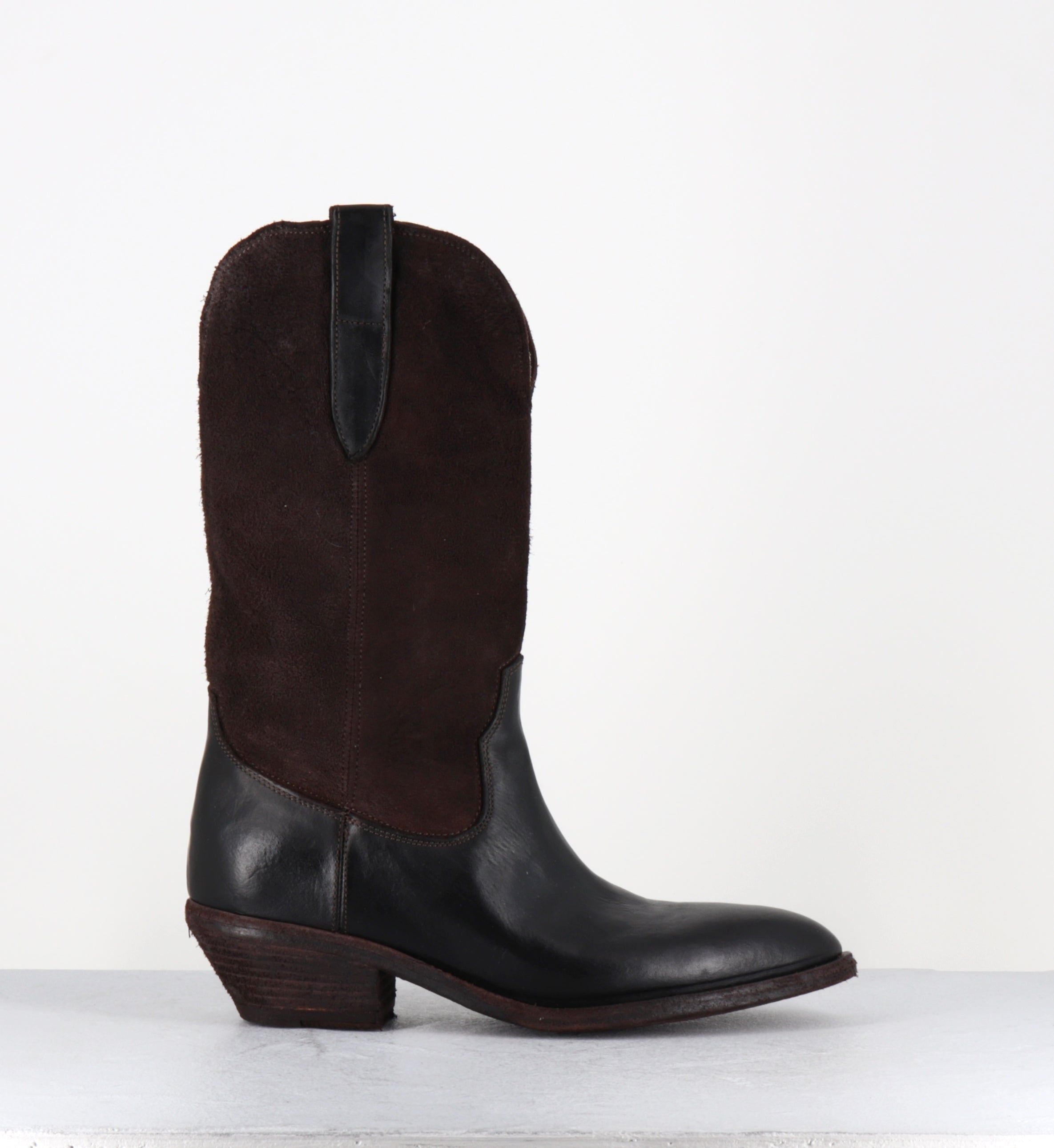 Bottes santiags en cuir et daim marron - 3234 ROVESCIO EBANO