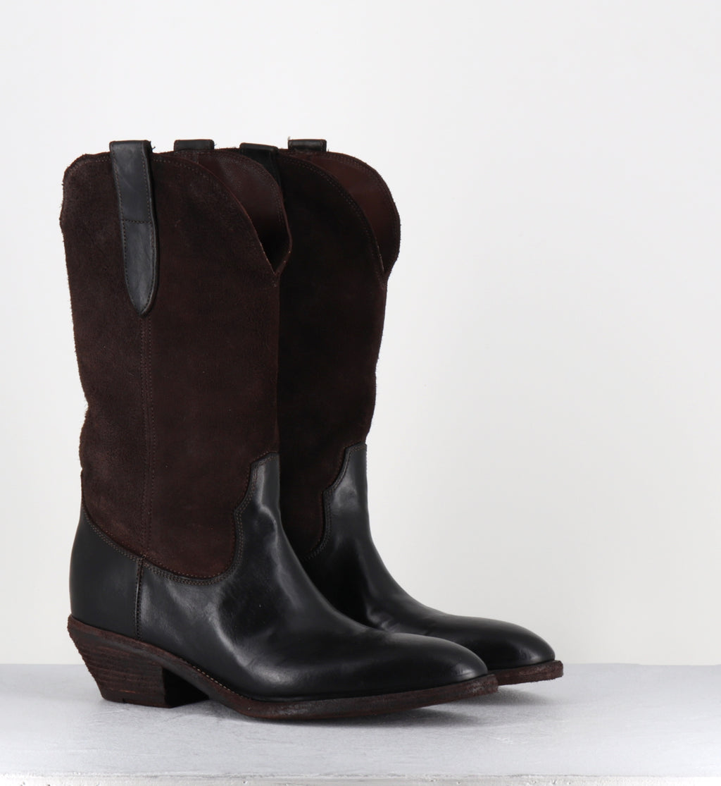 Bottes santiags en cuir et daim marron - 3234 ROVESCIO EBANO