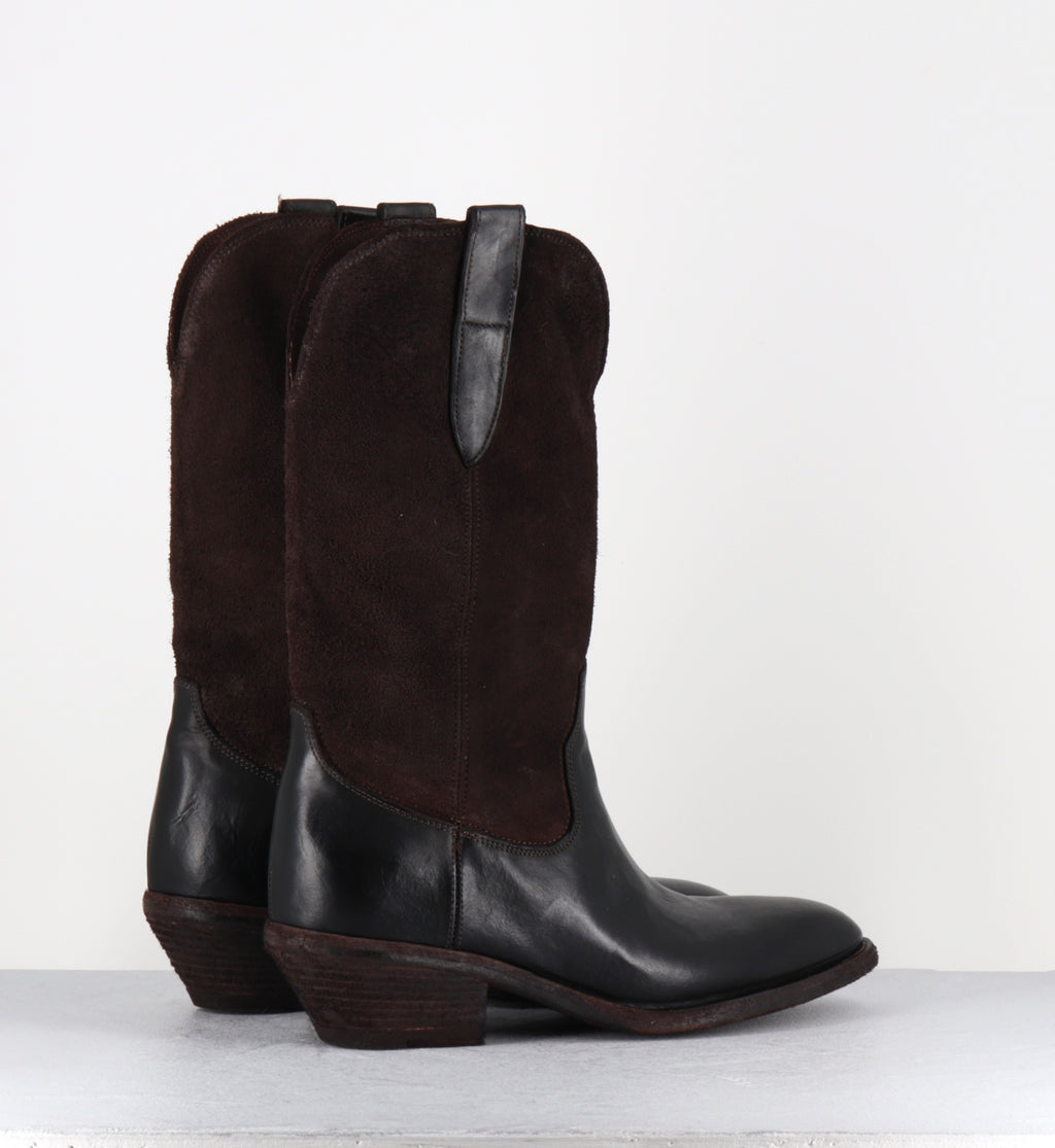 Bottes santiags en cuir et daim marron - 3234 ROVESCIO EBANO