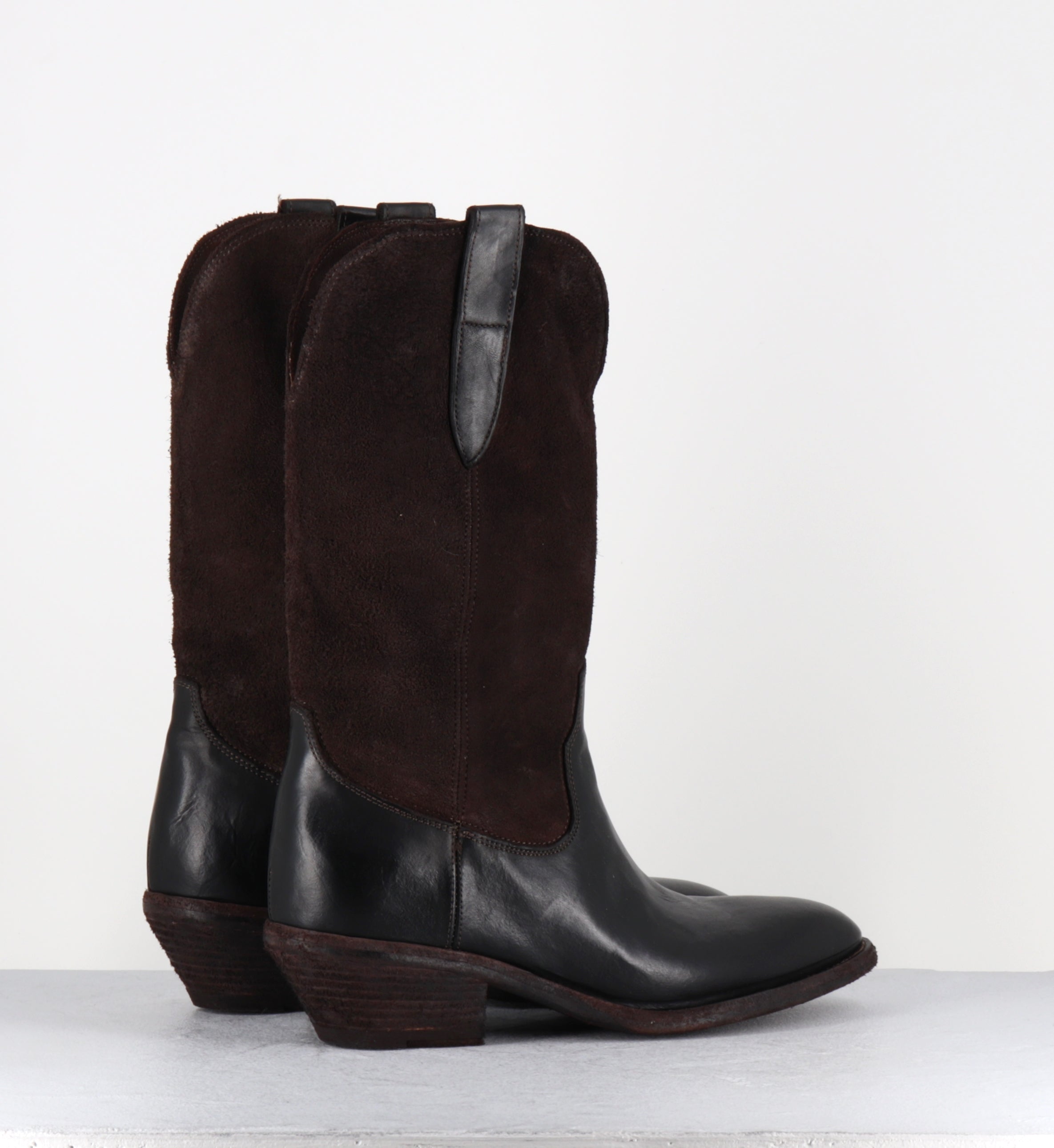 Bottes santiags en cuir et daim marron - 3234 ROVESCIO EBANO