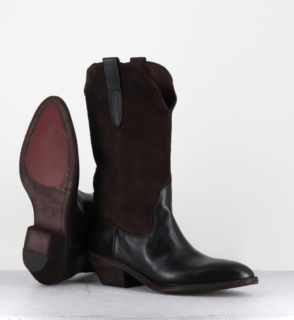 Bottes santiags en cuir et daim marron - 3234 ROVESCIO EBANO