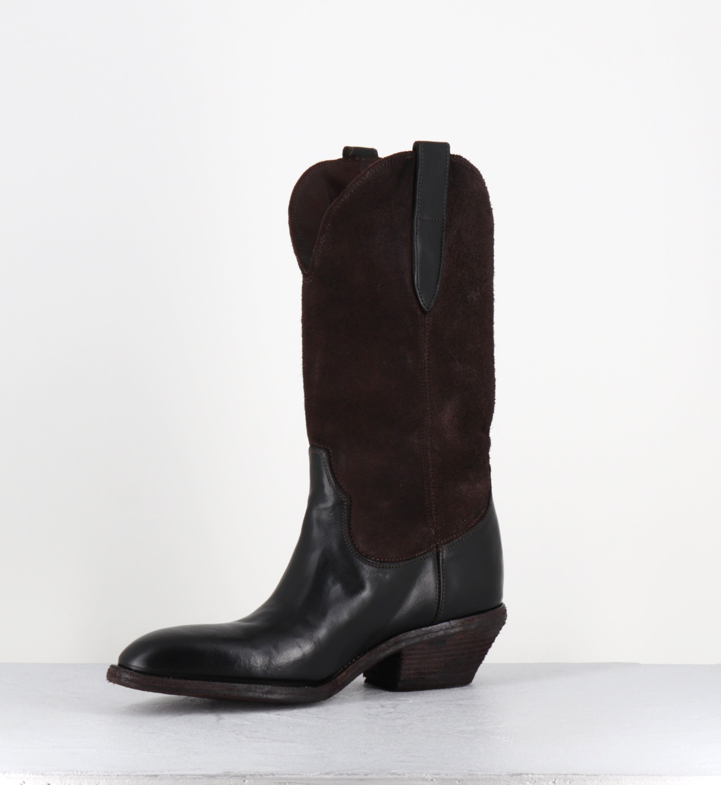 Bottes santiags en cuir et daim marron - 3234 ROVESCIO EBANO