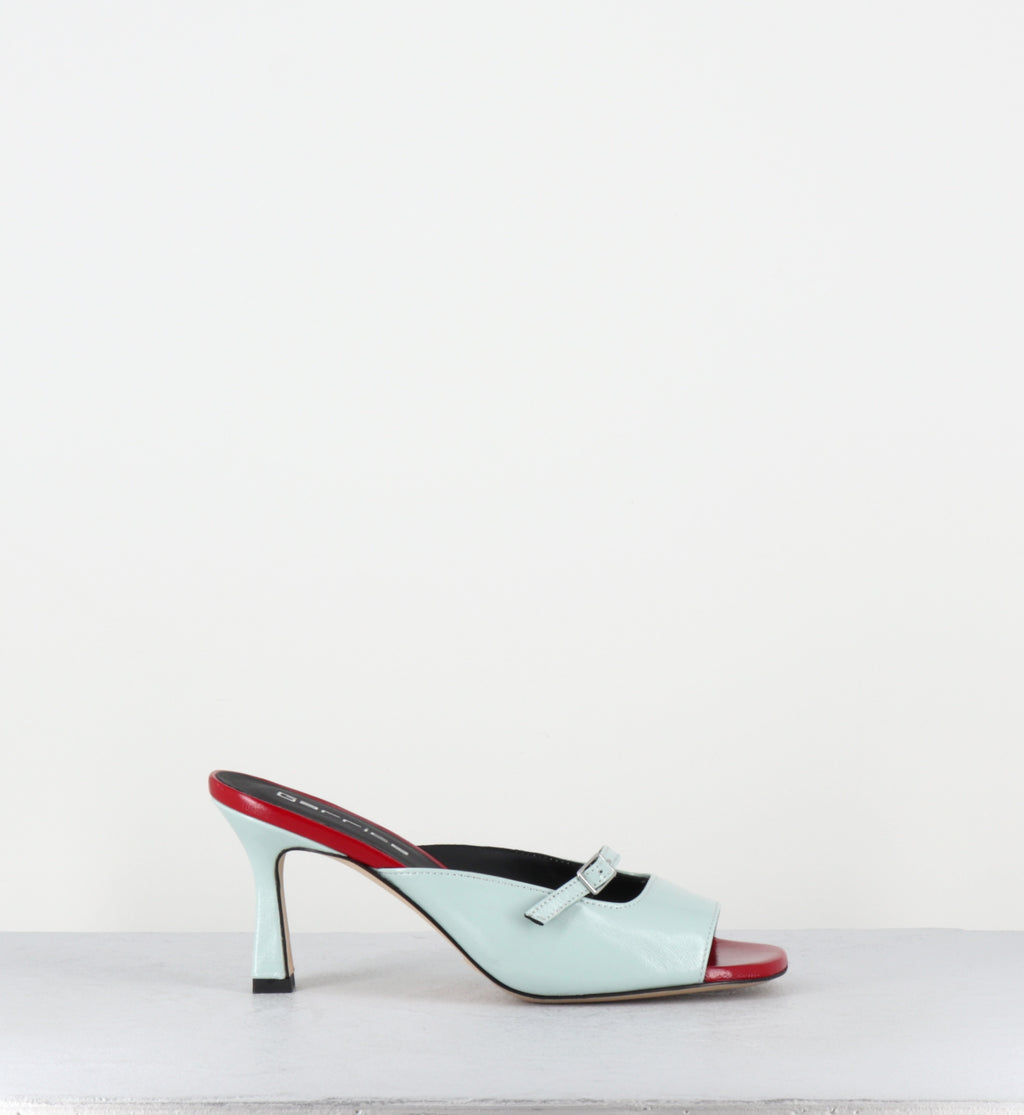 Mules à talon en cuir bleu ciel et rouge - ABILE26 VERNICE GRANITA
