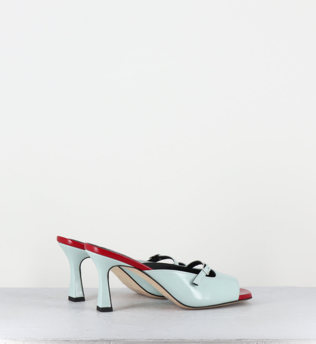 Mules à talon en cuir bleu ciel et rouge - ABILE26 VERNICE GRANITA