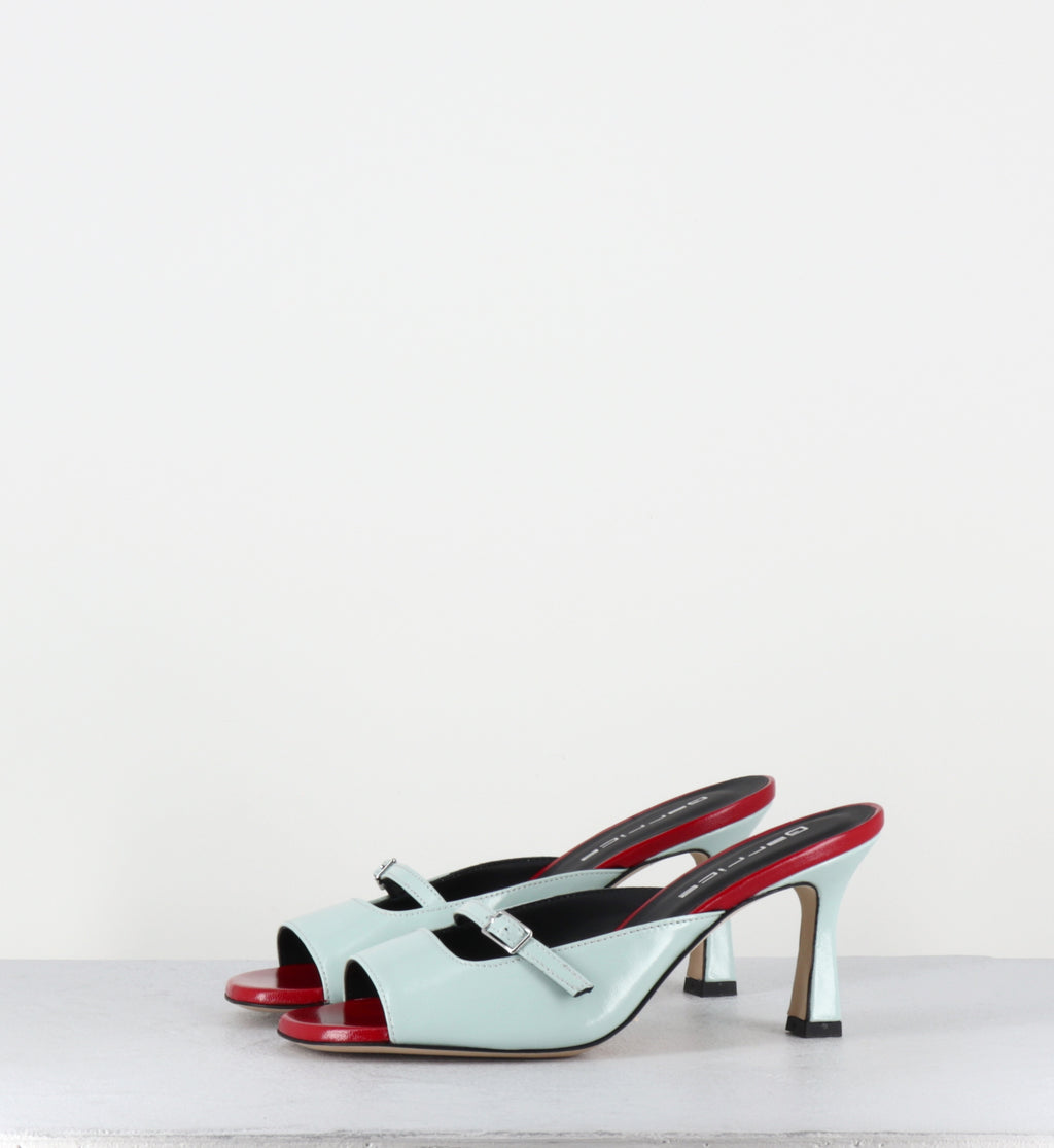 Mules à talon en cuir bleu ciel et rouge - ABILE26 VERNICE GRANITA