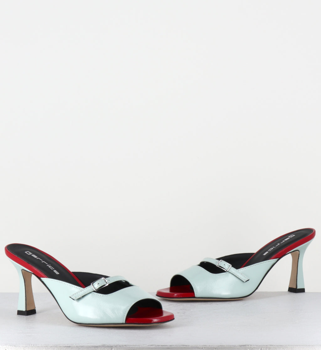 Mules à talon en cuir bleu ciel et rouge - ABILE26 VERNICE GRANITA