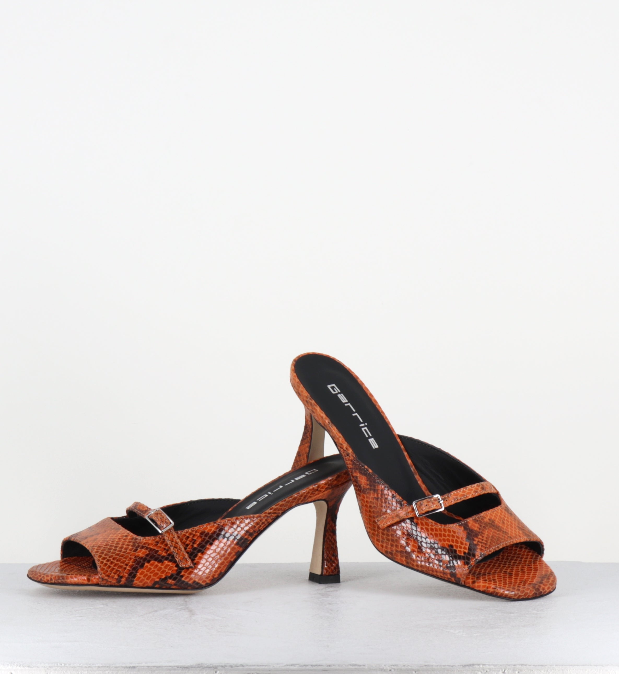 Mules à talon en cuir imprimé python orange - ABILE26 BRIGHELA ORANGE