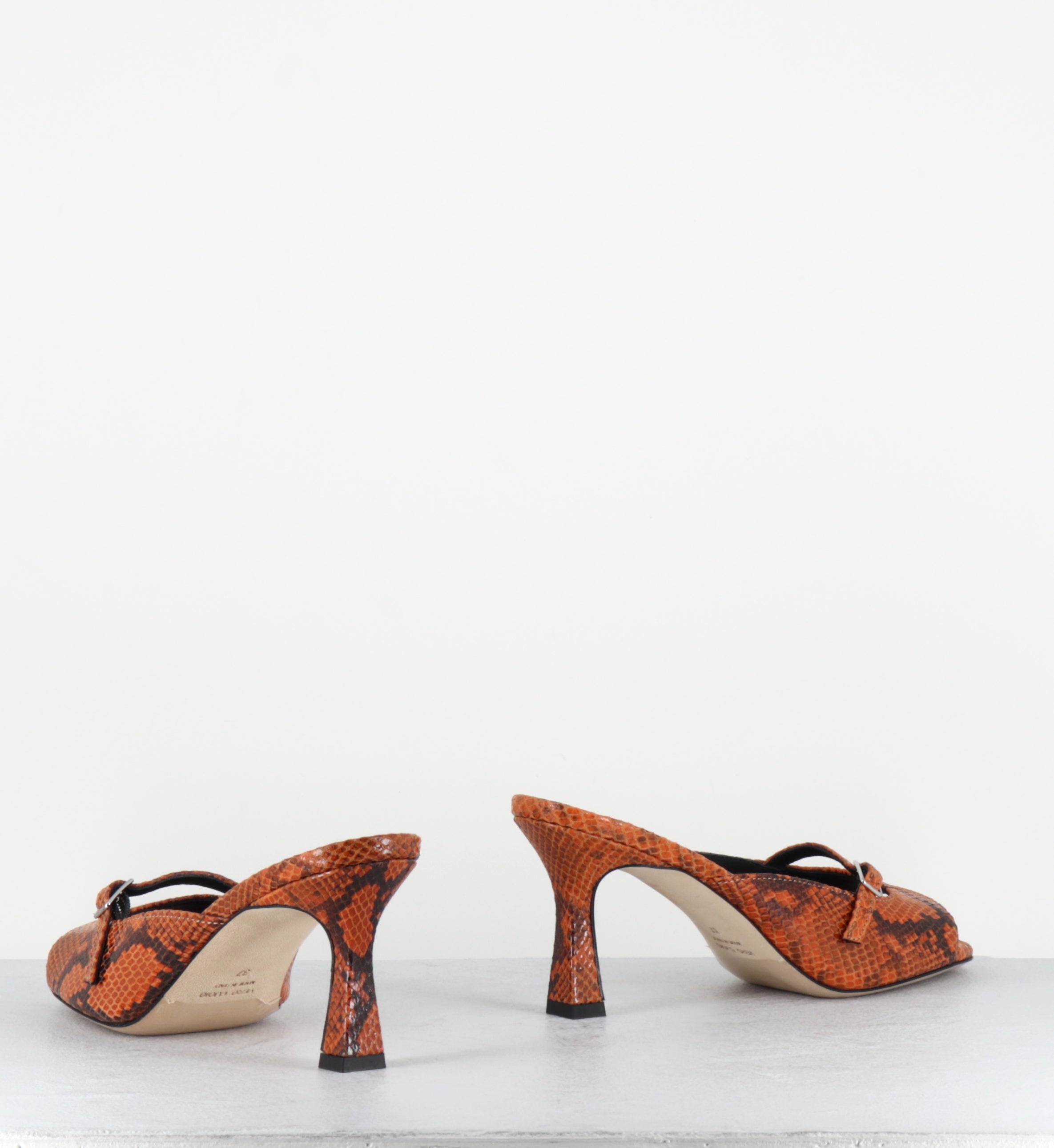 Mules à talon en cuir imprimé python orange - ABILE26 BRIGHELA ORANGE