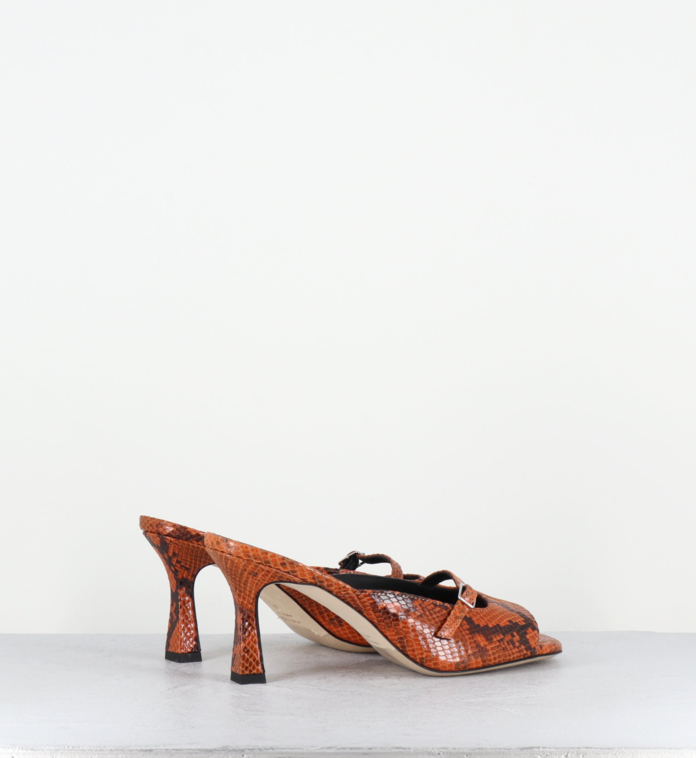 Mules à talon en cuir imprimé python orange - ABILE26 BRIGHELA ORANGE
