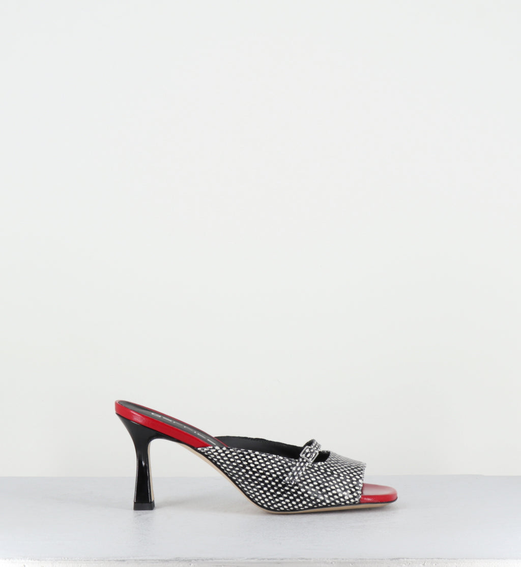Mules à talon noir blanc rouge - ABILE VITELLO ASPIDE