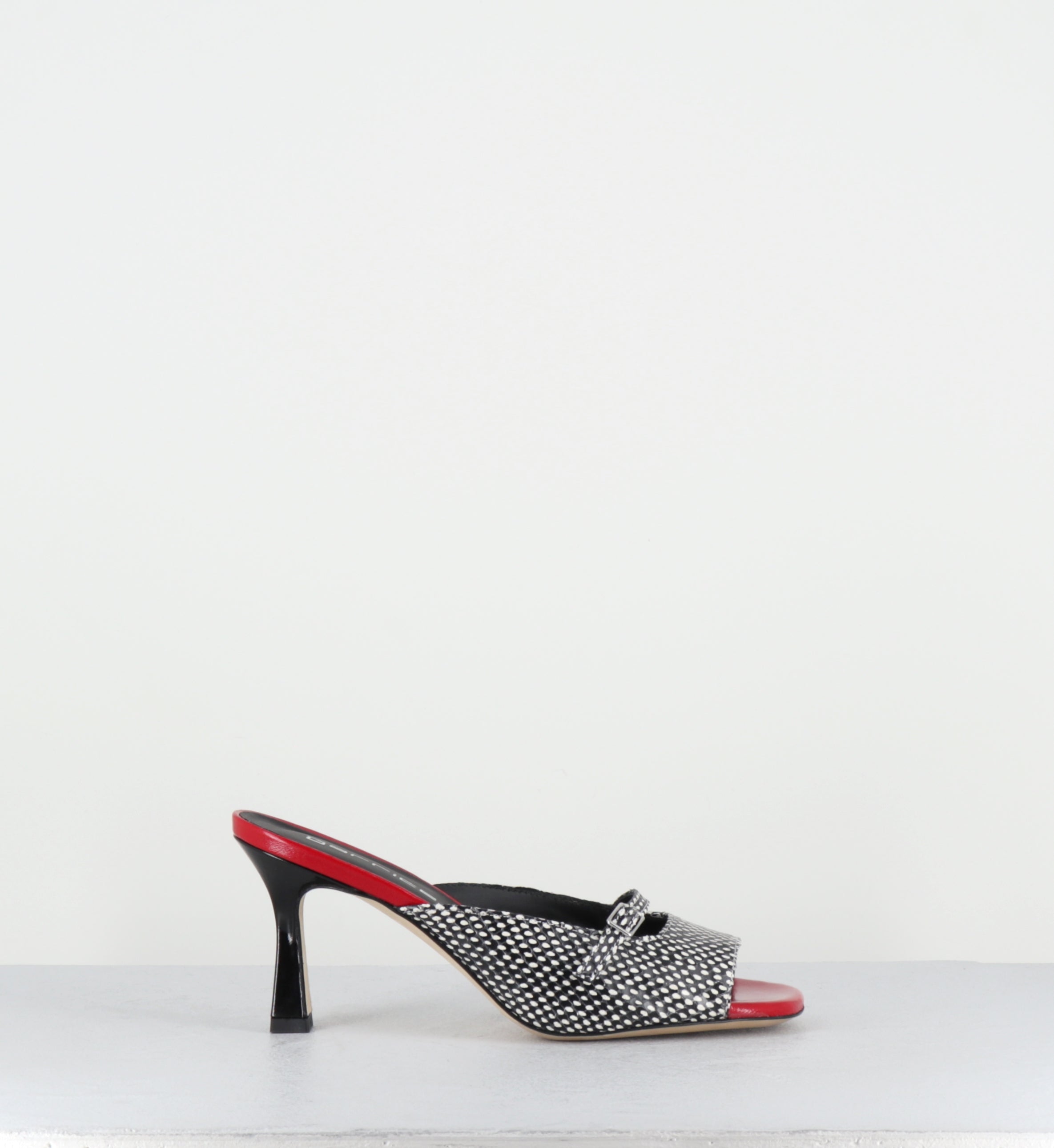 Mules à talon noir blanc rouge - ABILE VITELLO ASPIDE