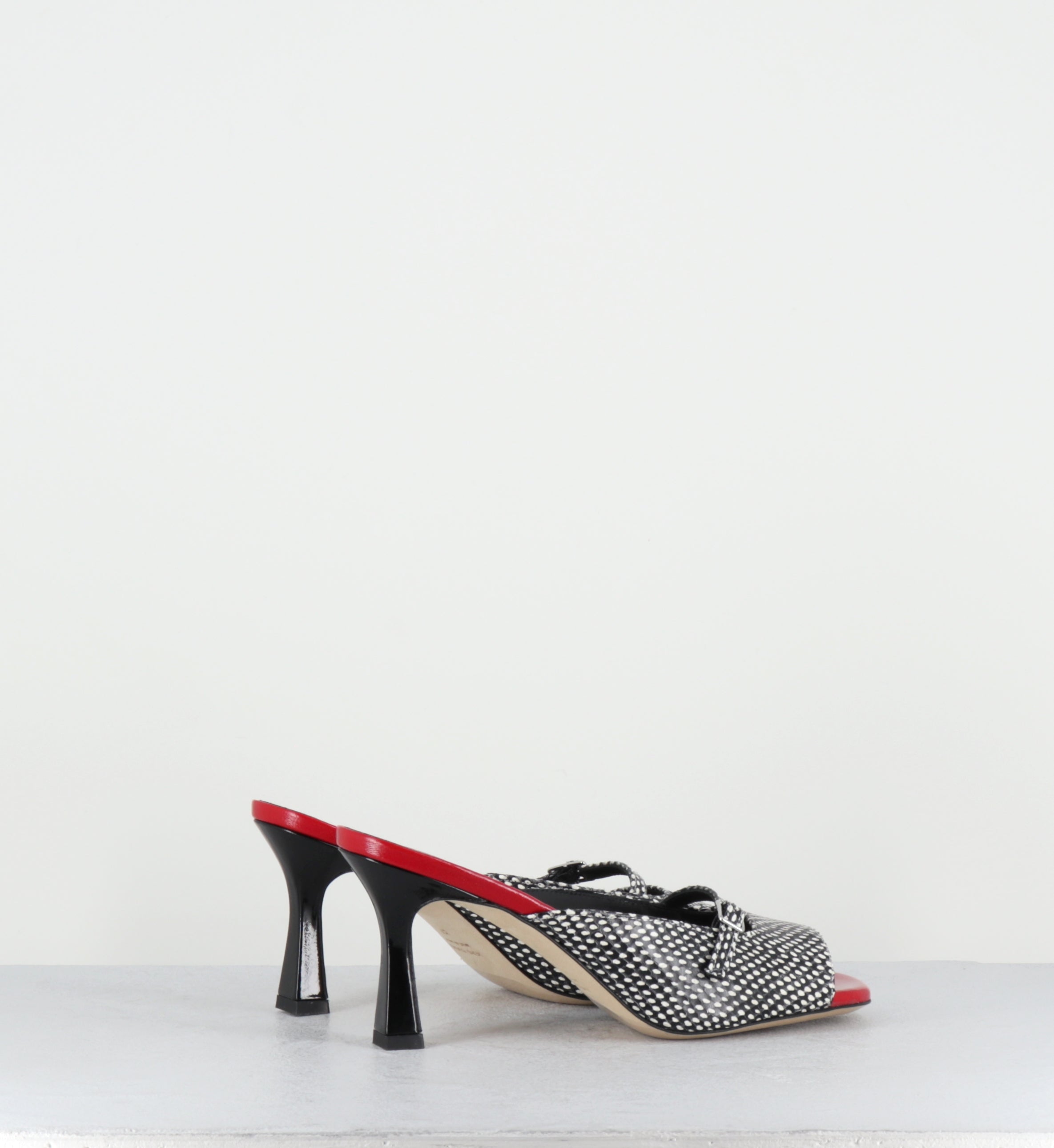 Mules à talon noir blanc rouge - ABILE VITELLO ASPIDE