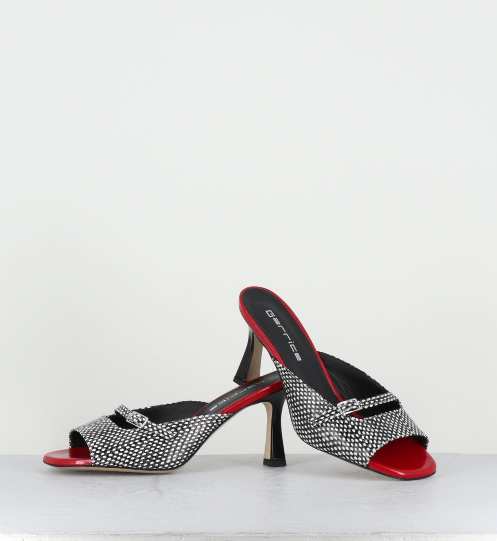 Mules à talon noir blanc rouge - ABILE VITELLO ASPIDE