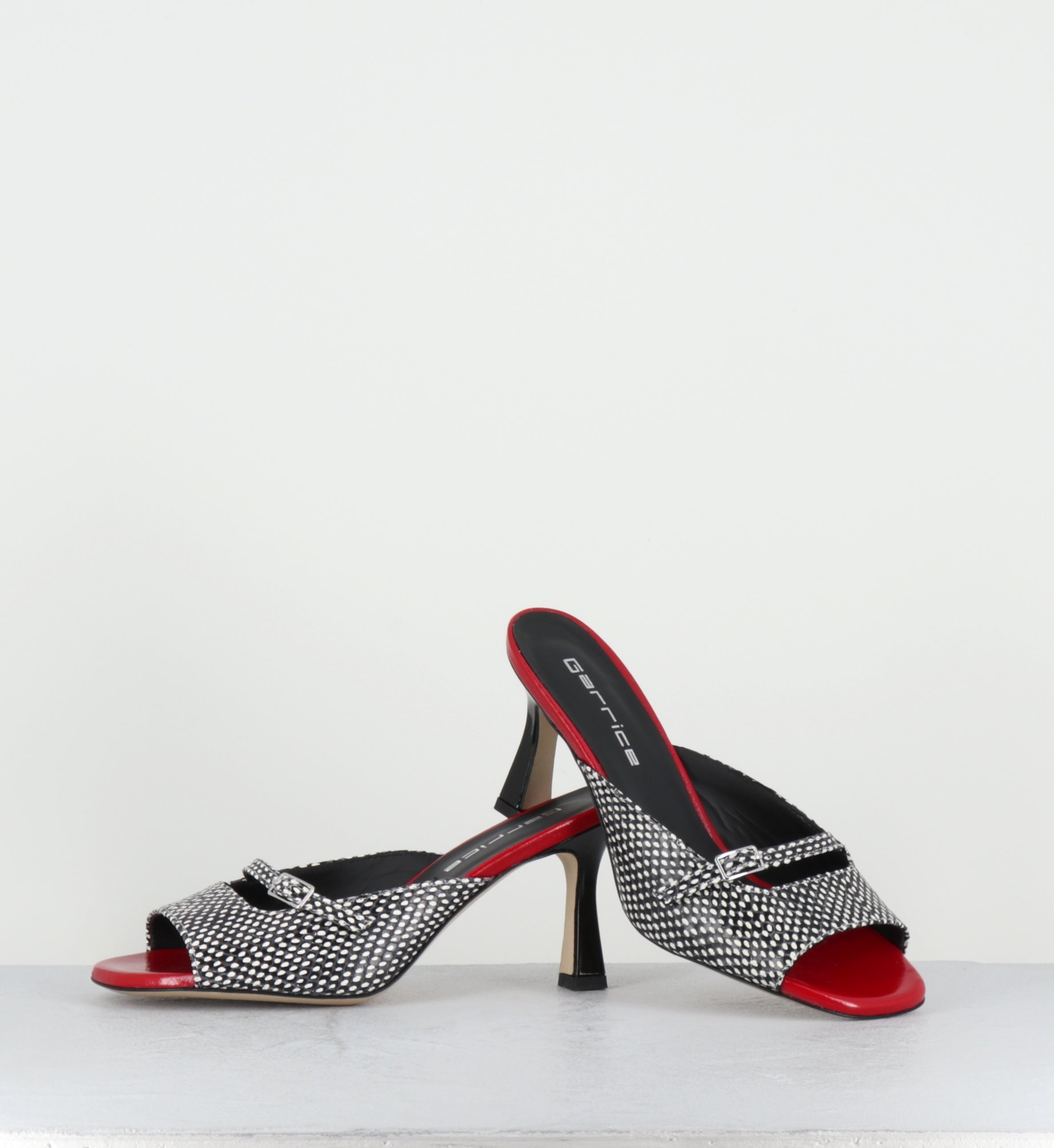 Mules à talon noir blanc rouge - ABILE VITELLO ASPIDE
