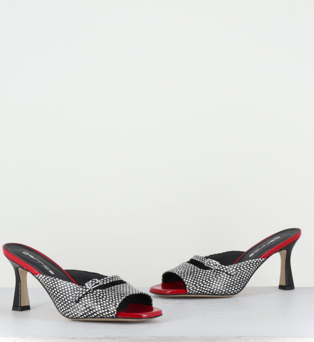 Mules à talon noir blanc rouge - ABILE VITELLO ASPIDE