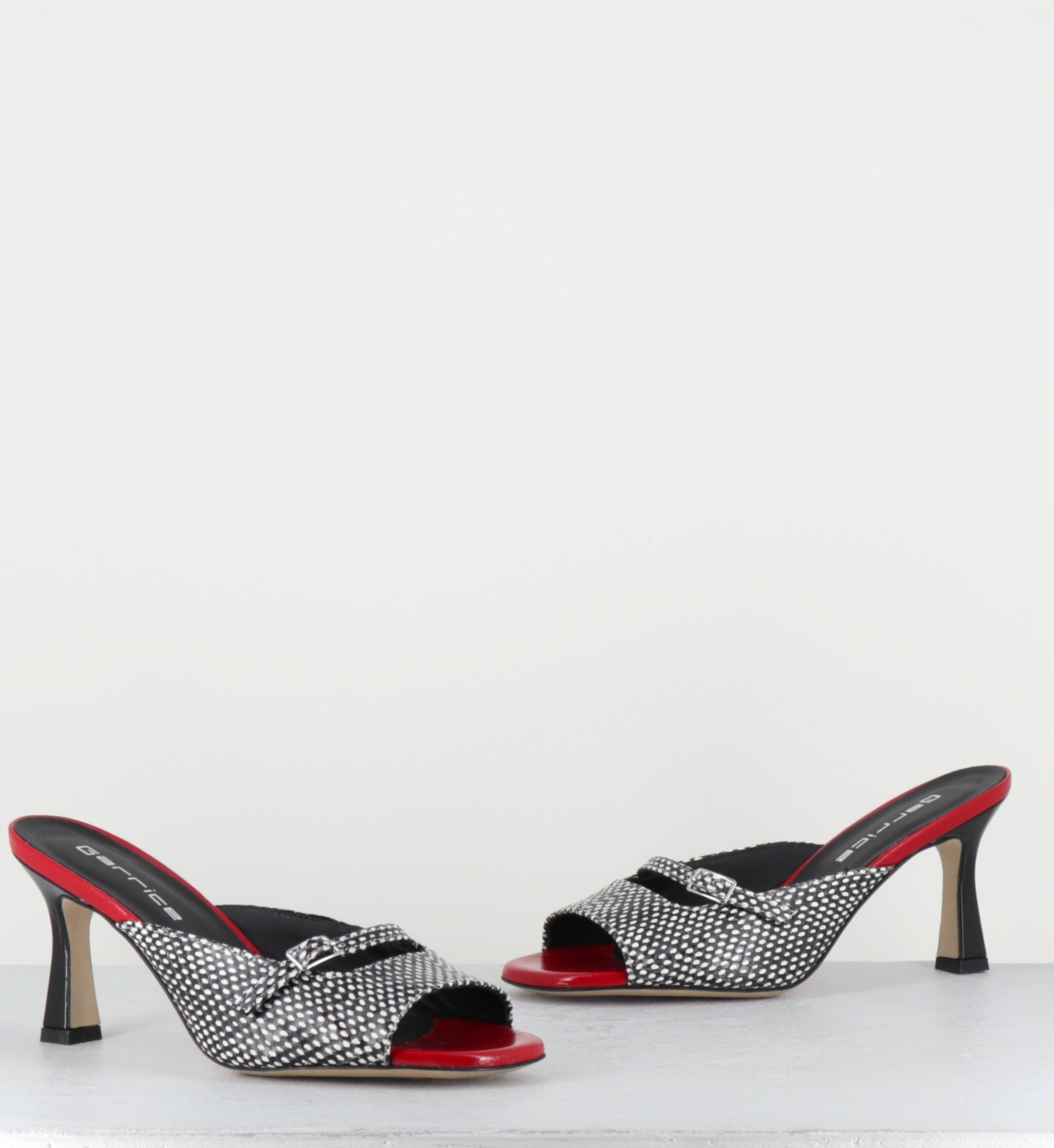 Mules à talon noir blanc rouge - ABILE VITELLO ASPIDE