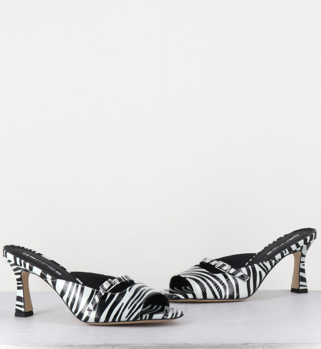 Mules à talon en cuir vernis imprimé zèbre  - ABILE26 ZEBRA BIANCO