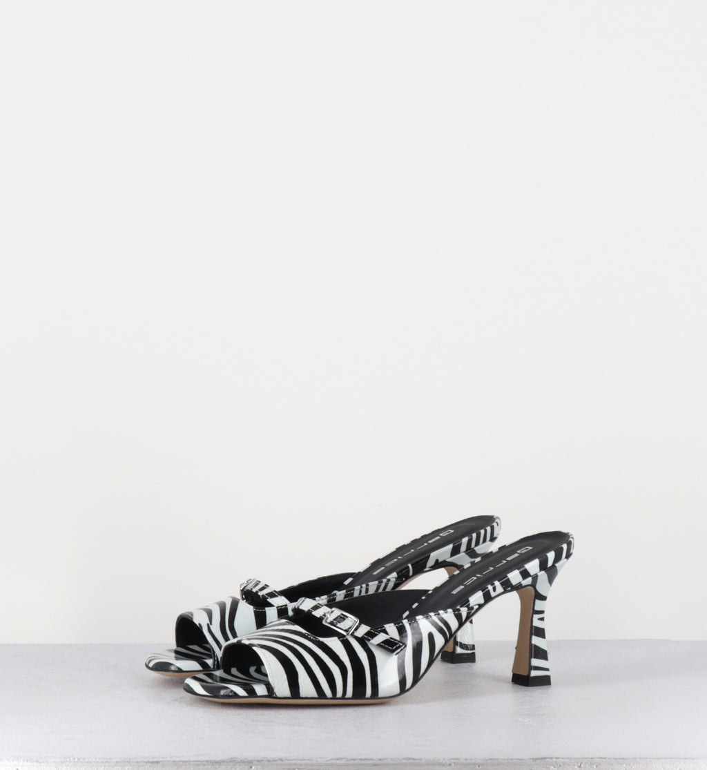 Mules à talon en cuir vernis imprimé zèbre  - ABILE26 ZEBRA BIANCO