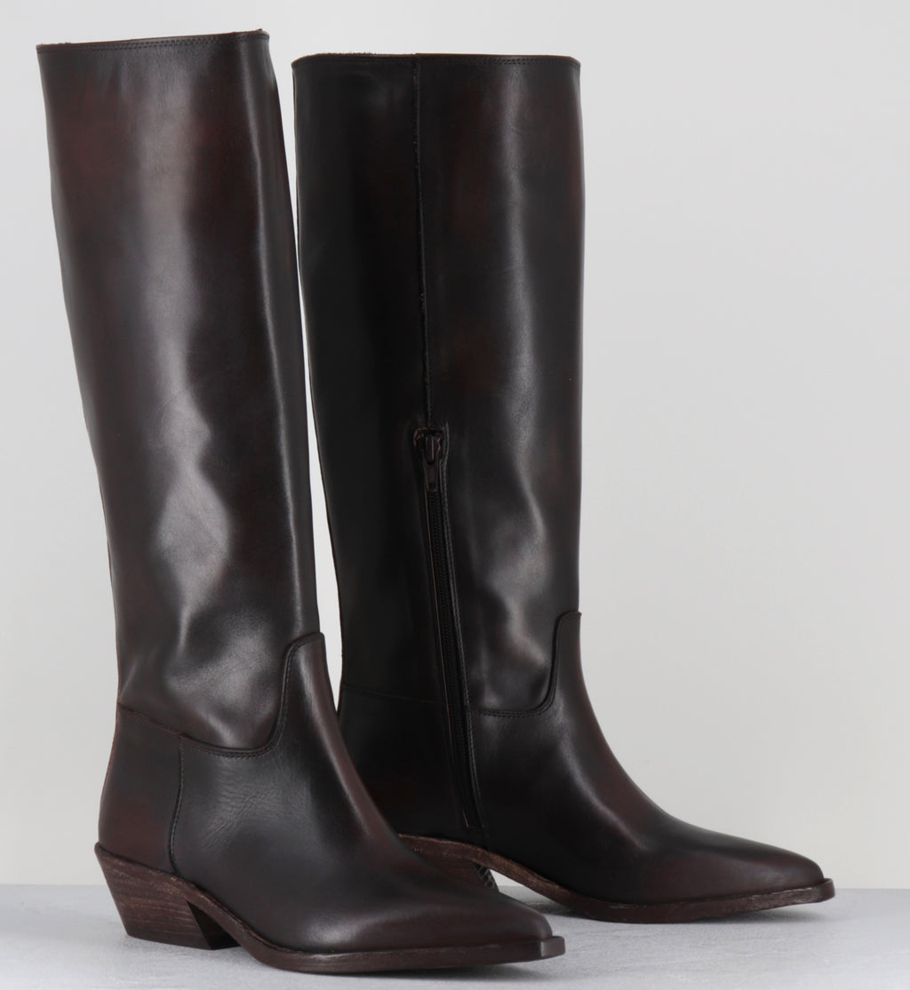 Bottes santiag cuir marron vintage - COLETTE ASPORT CHOCO