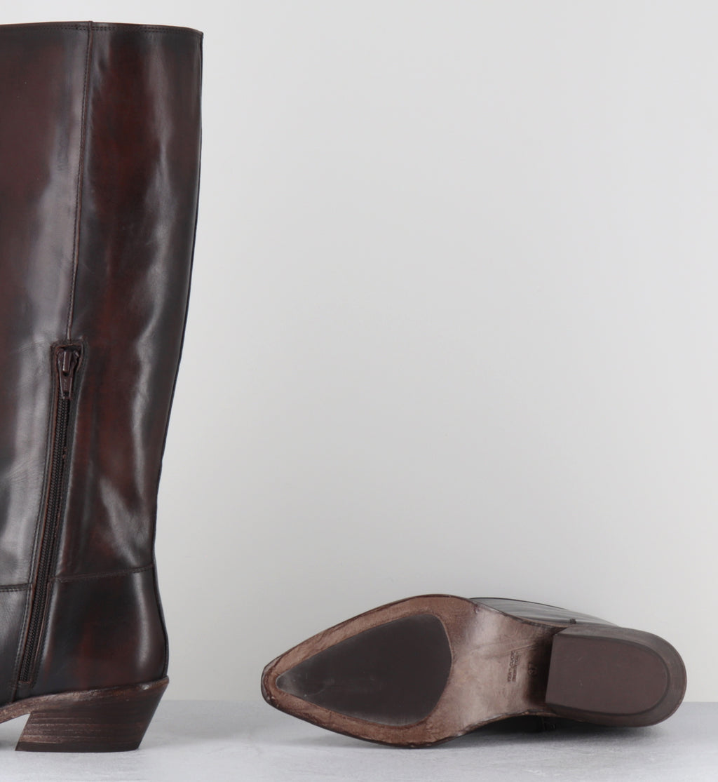 Bottes santiag cuir marron vintage - COLETTE ASPORT CHOCO