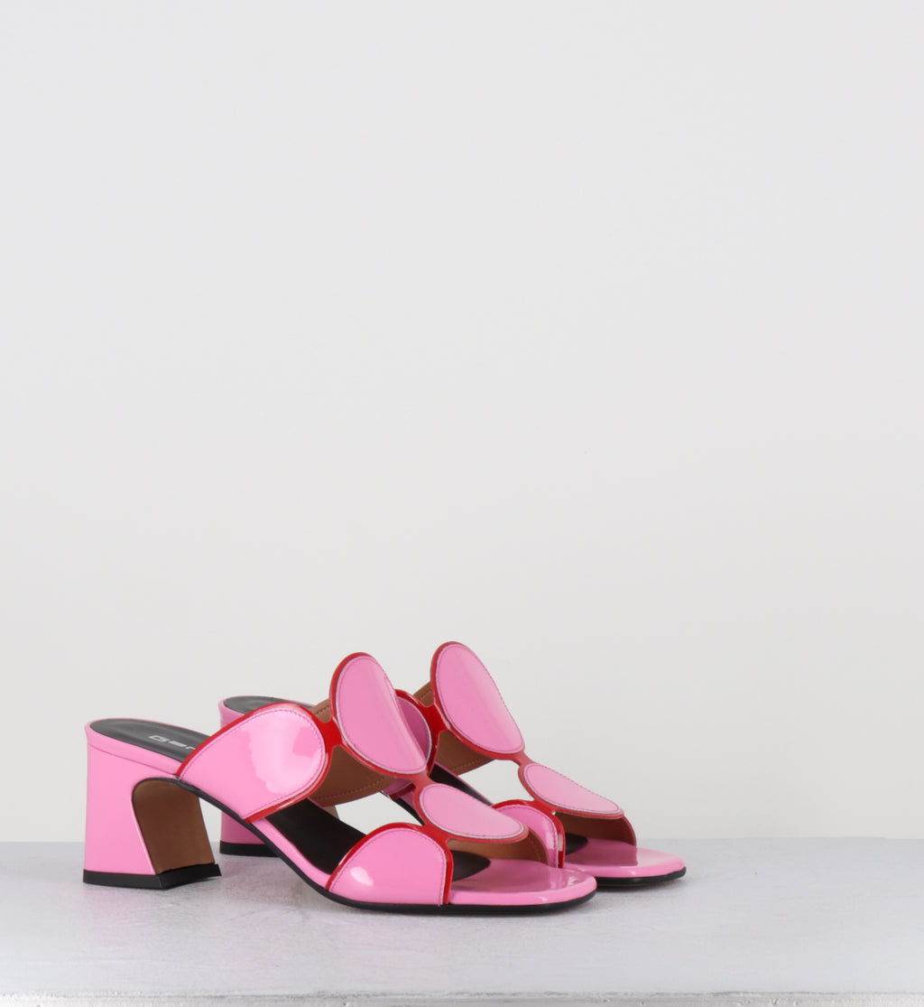Mules 60s en cuir vernis rose et rouge - BRESSA VERNICE ROSA