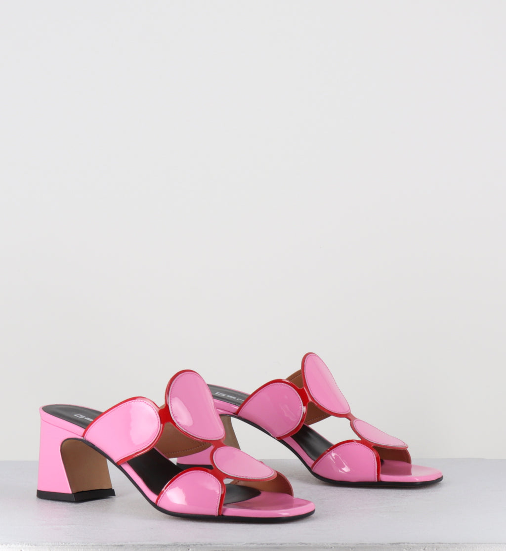 Mules 60s en cuir vernis rose et rouge - BRESSA VERNICE ROSA