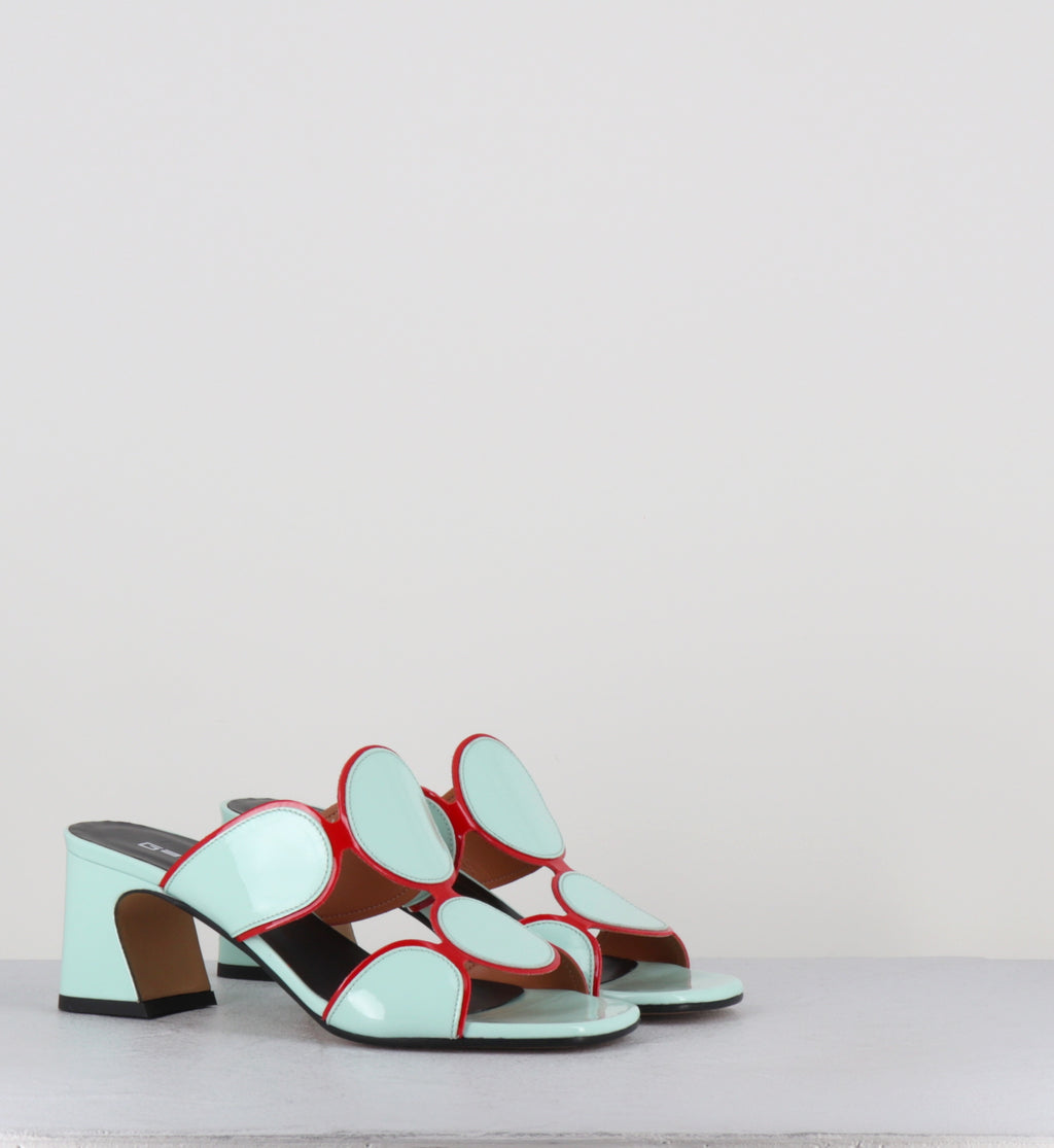 Mules 60s en cuir vernis bleu et rouge - BRESSA VERNICE GRANITA