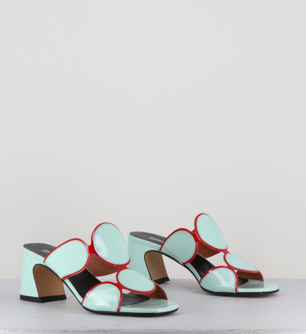 Mules 60s en cuir vernis bleu et rouge - BRESSA VERNICE GRANITA