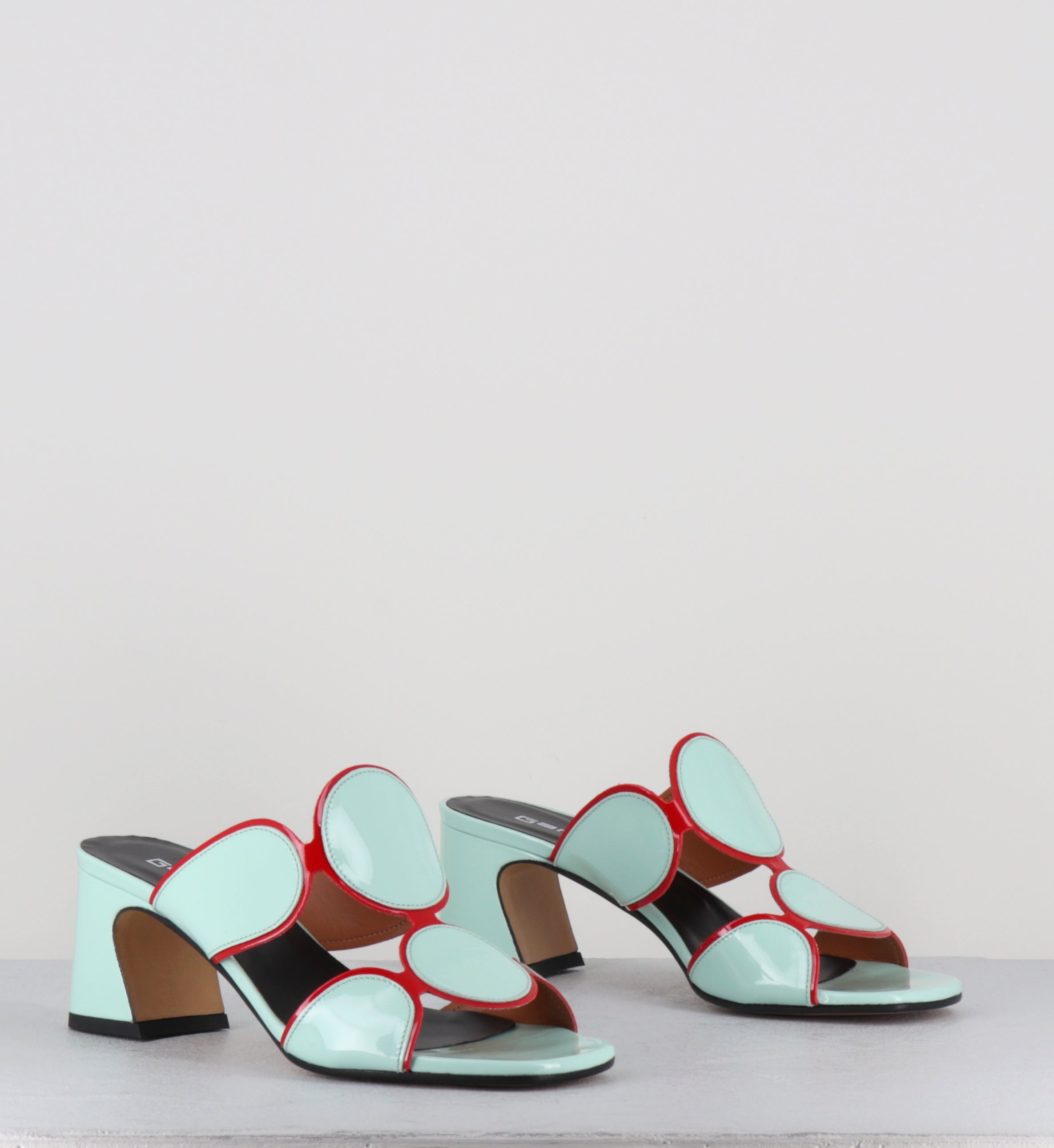 Mules 60s en cuir vernis bleu et rouge - BRESSA VERNICE GRANITA