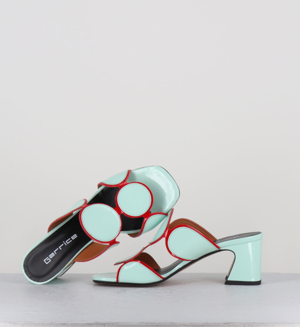 Mules 60s en cuir vernis bleu et rouge - BRESSA VERNICE GRANITA