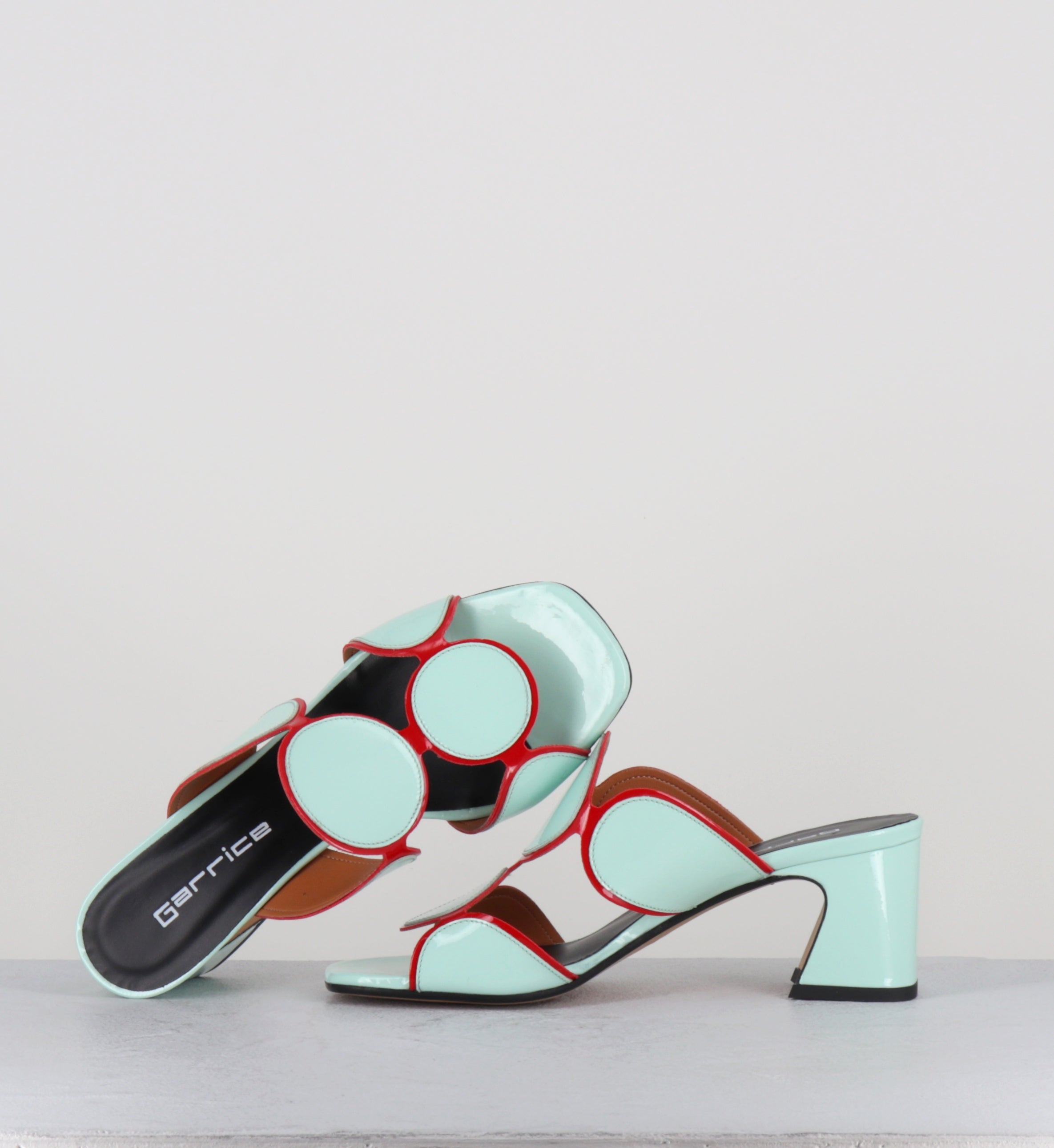 Mules 60s en cuir vernis bleu et rouge - BRESSA VERNICE GRANITA