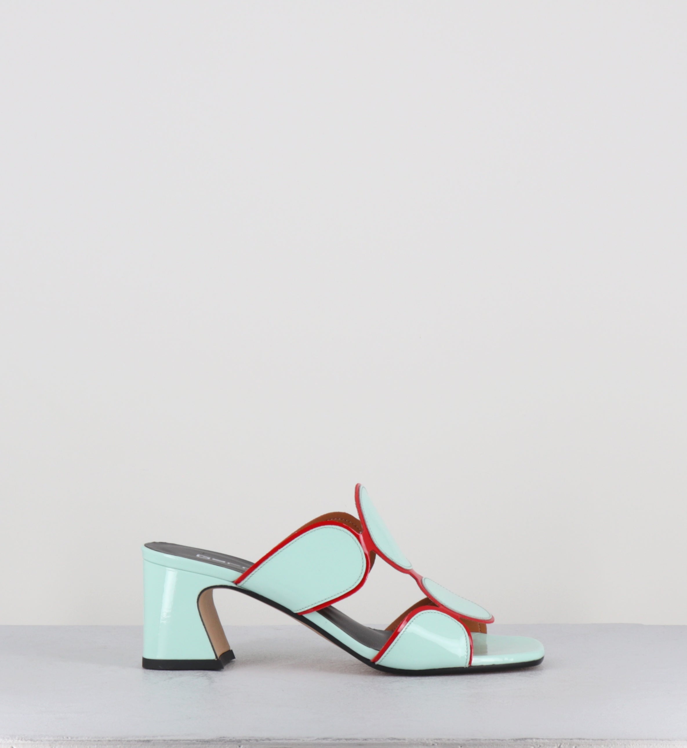 Mules 60s en cuir vernis bleu et rouge - BRESSA VERNICE GRANITA
