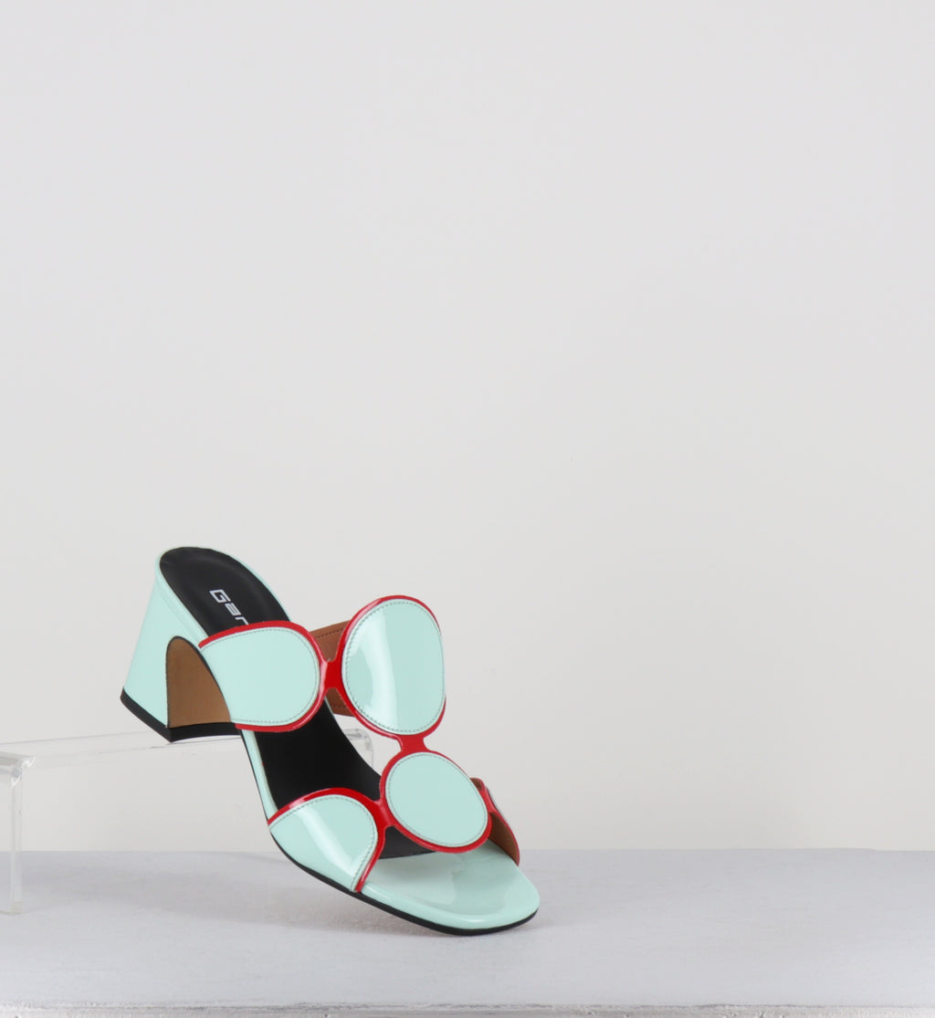 Mules 60s en cuir vernis bleu et rouge - BRESSA VERNICE GRANITA