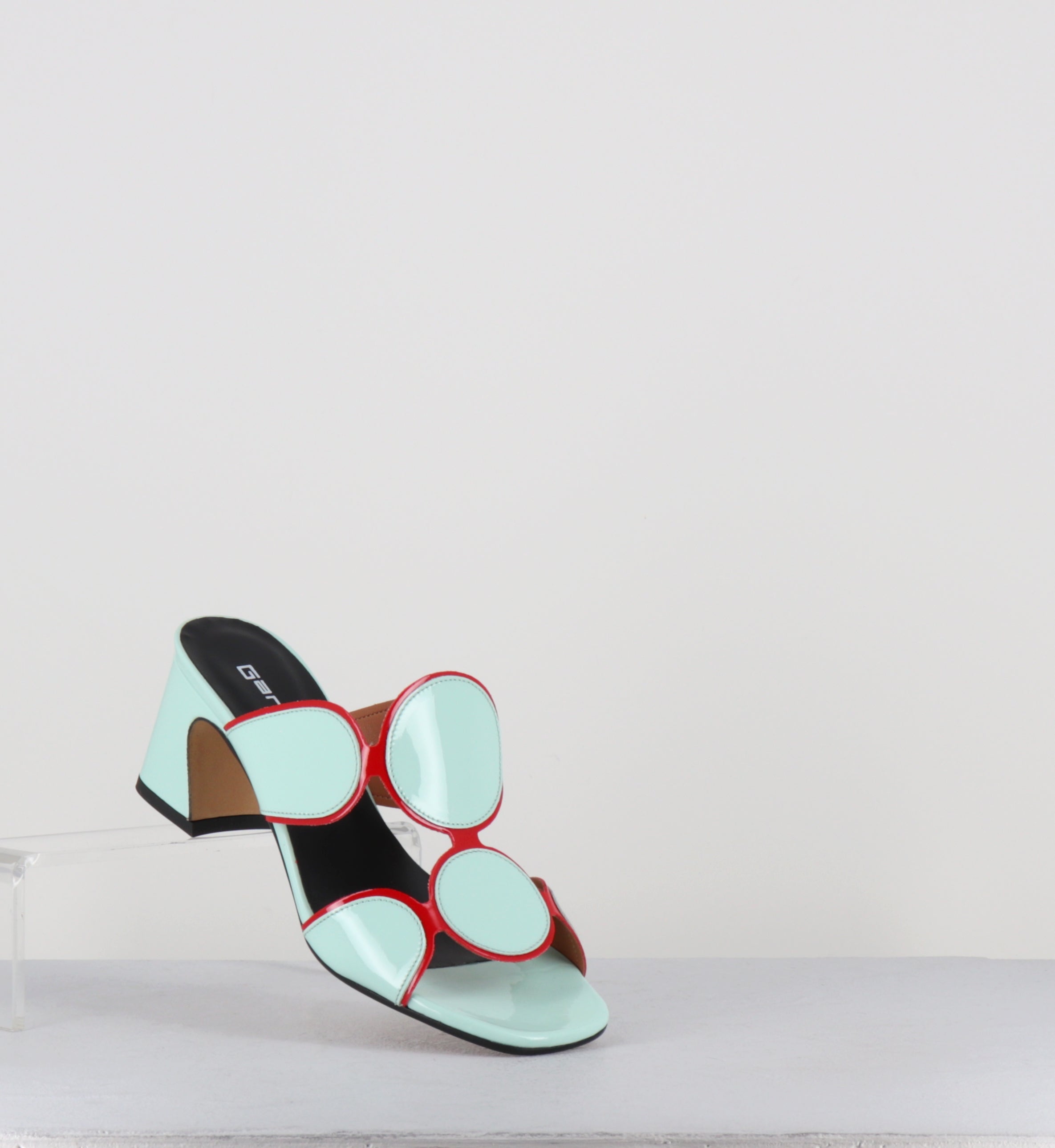 Mules 60s en cuir vernis bleu et rouge - BRESSA VERNICE GRANITA