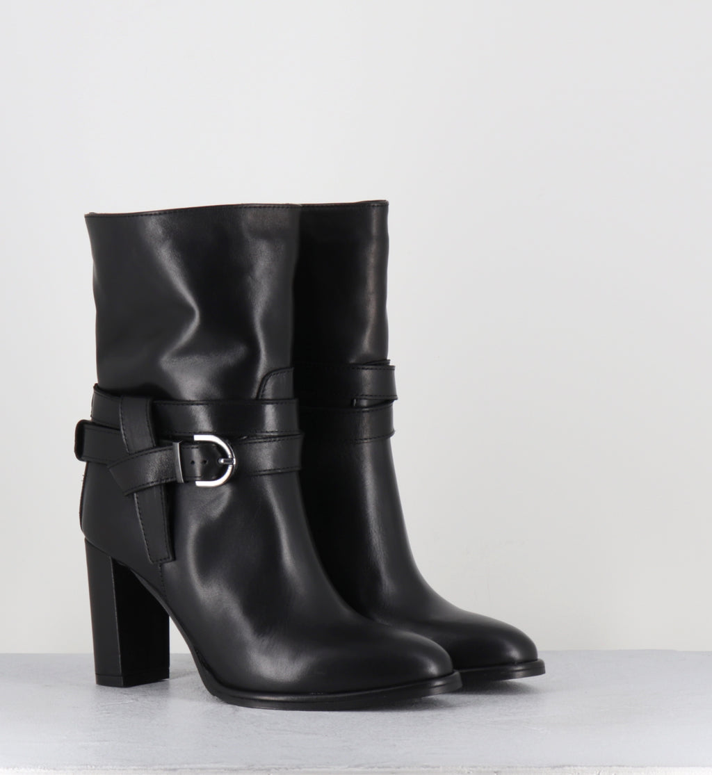 Boots à talon en cuir noir - CASORI VIT SOFT NERO
