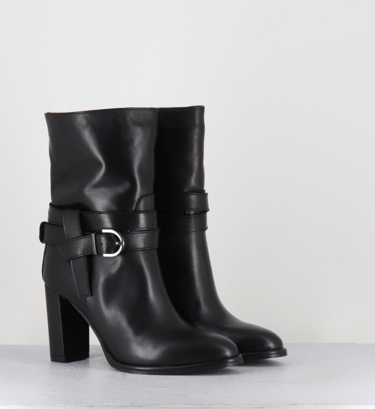Boots à talon en cuir noir - CASORI VIT SOFT NERO