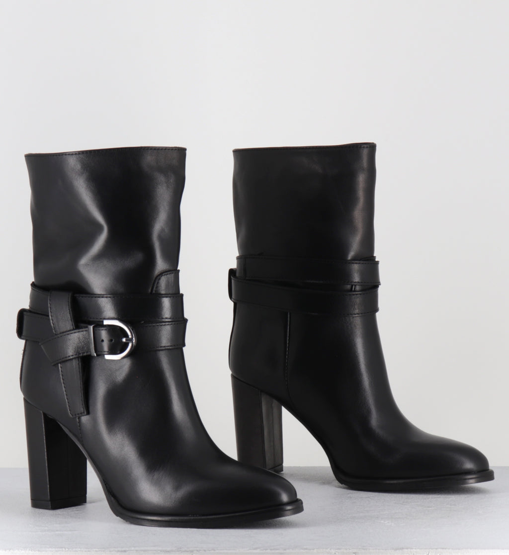 Boots à talon en cuir noir - CASORI VIT SOFT NERO