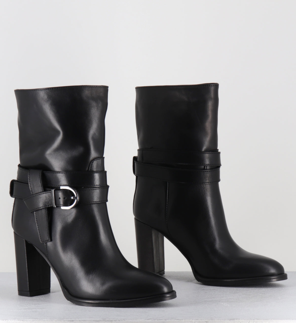 Boots à talon en cuir noir - CASORI VIT SOFT NERO