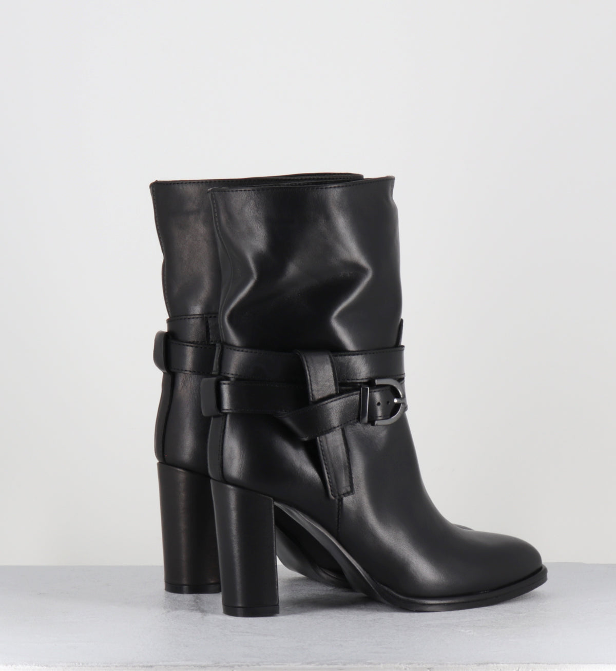 Boots à talon en cuir noir - CASORI VIT SOFT NERO